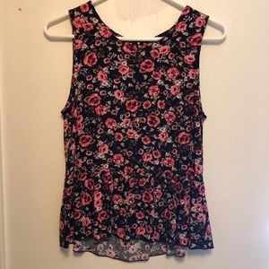 Zip Back Pink Rose Floral Tank